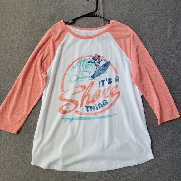 Disney Tops - Disney Parks XL White Raglan Minnie Surfing Its A Shore Thing Jersey T-Shirt 676